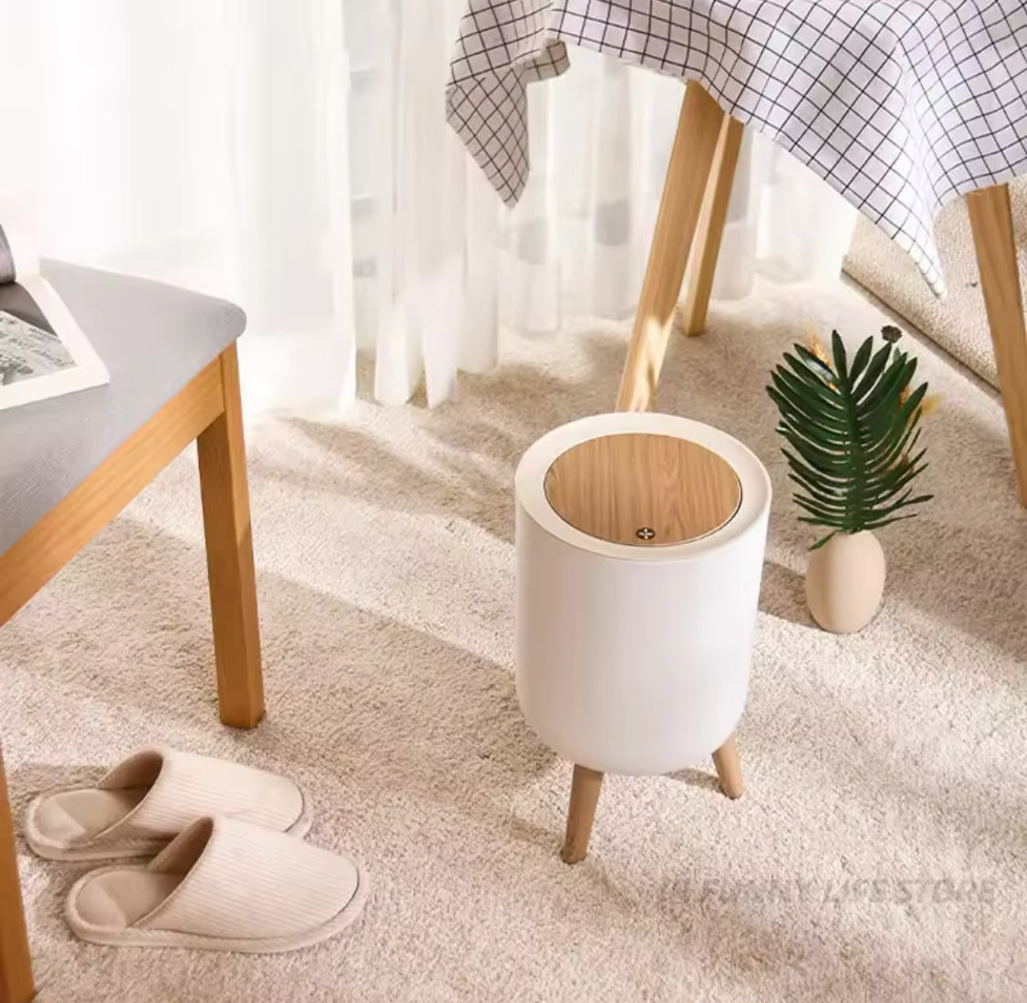 Wooden Pattern Trash Can, Creative Kitchen Waste Bin With Press Cover, Living Room Toilet Garbage Container, Foot Imitation Wood Rubbish Can, Bathroom Kitchen Garbage Bucket