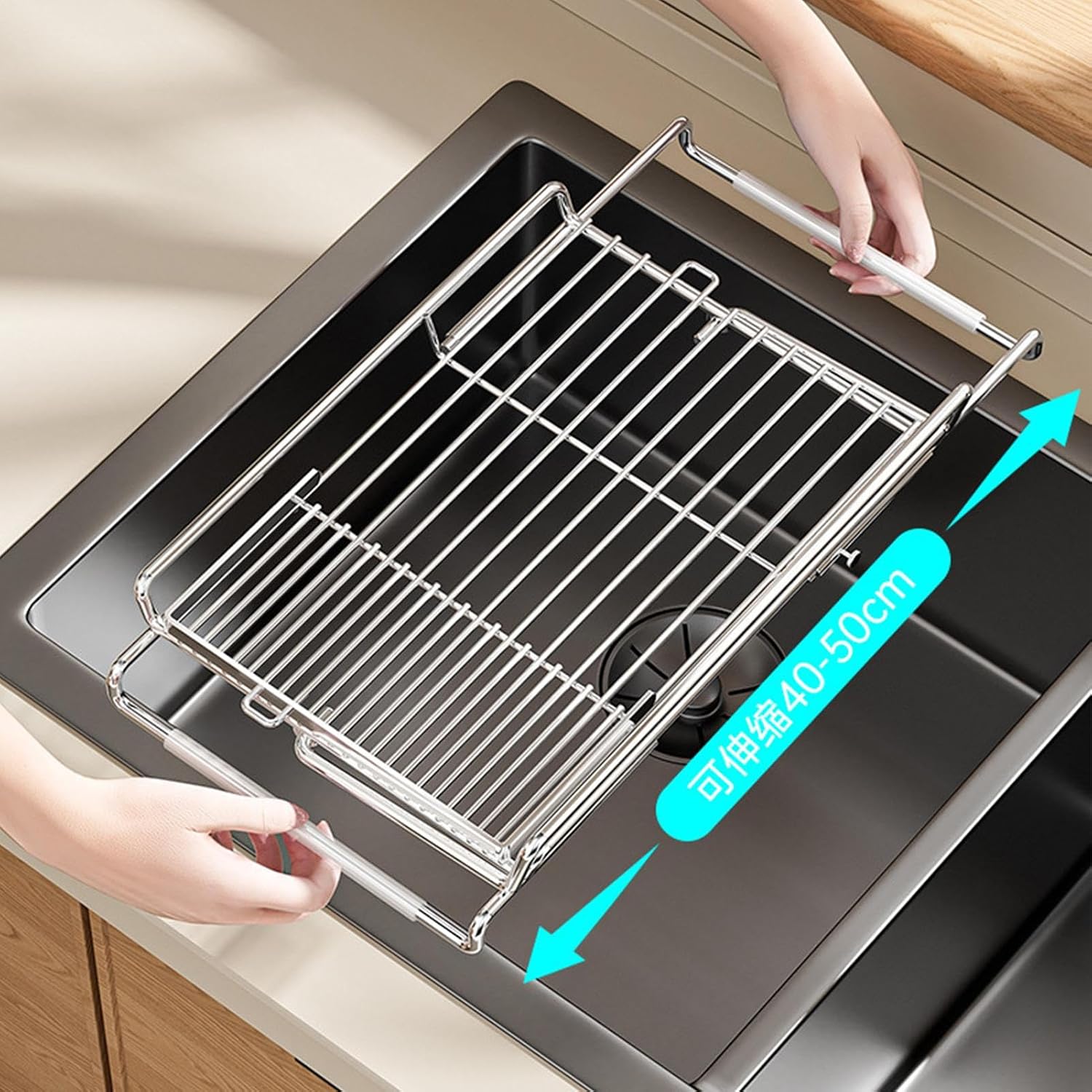 Stainless Steel Expandable Dish Drainer, Over The Sink Dish Drying Rack, Kitchen Storage Organizer, Countertop Space Saving Dish Rack