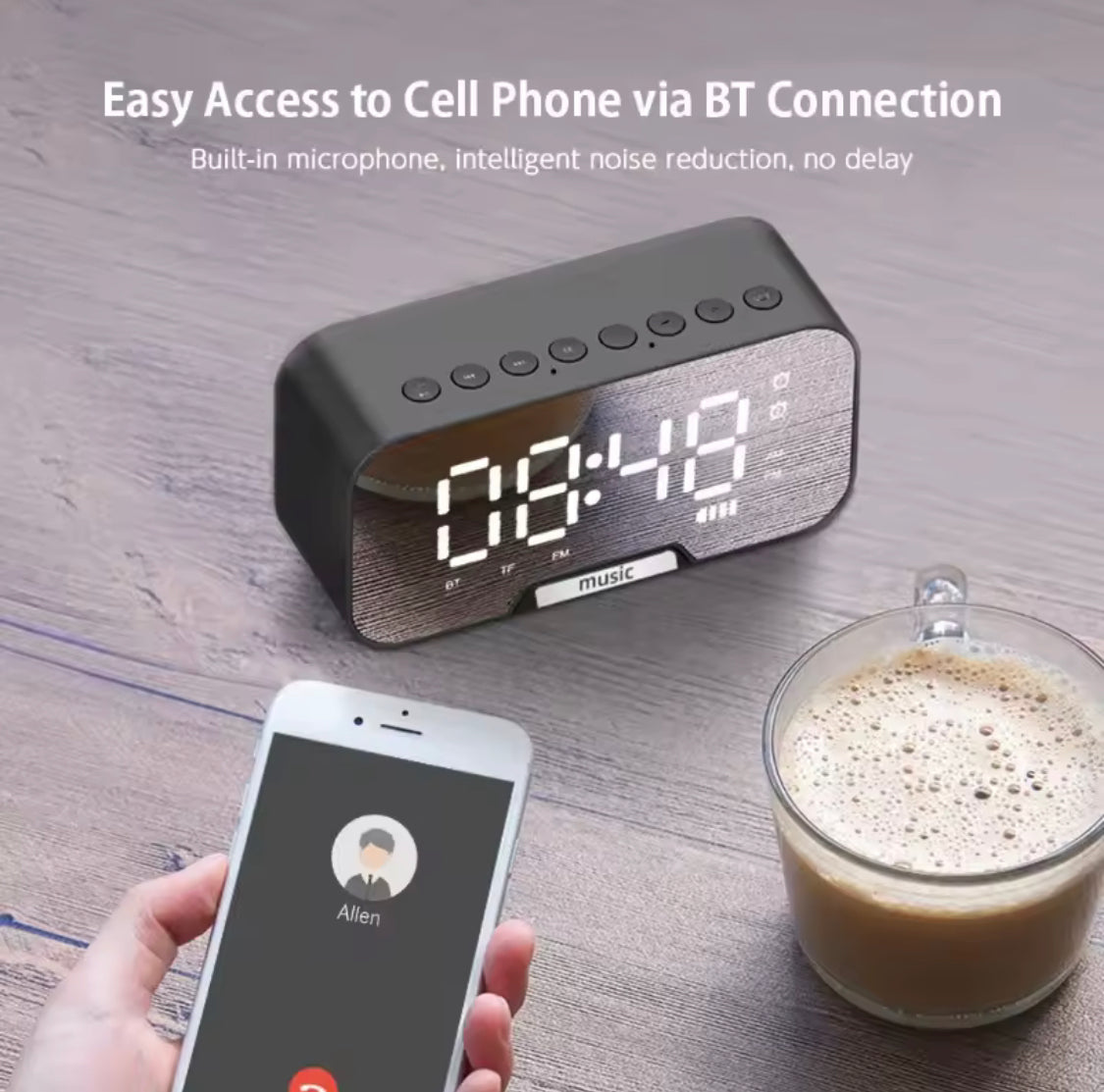 Rechargeable Alarm Clock With Speaker, Multifunction Alarm Radio Desk Clock, Wireless Bluetooth Speaker Clock