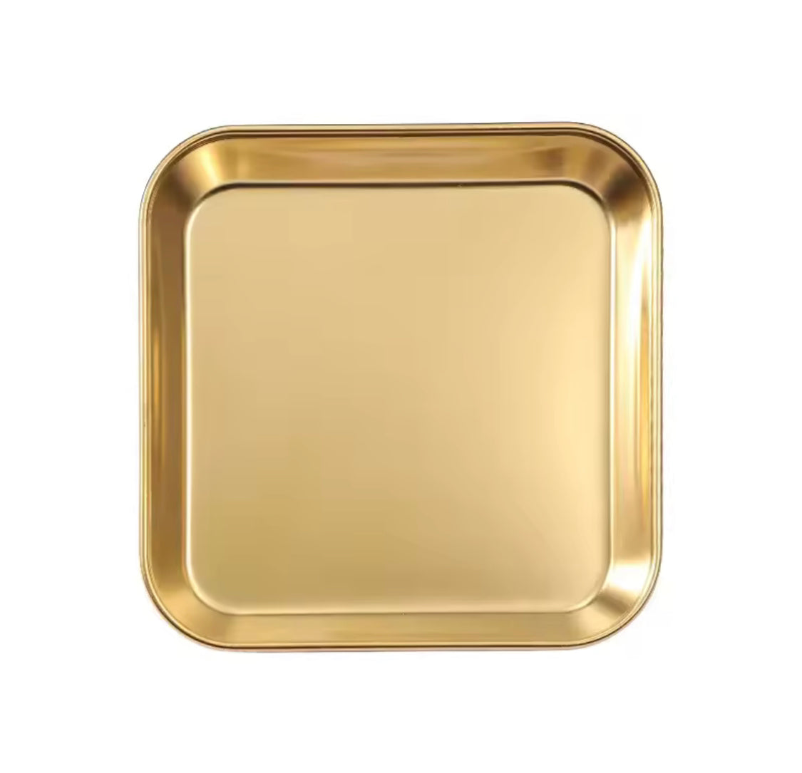 Luxury Square Stainless Steel Serving Tray, Snack Dish Serving Plate, Multipurpose Food Plate
