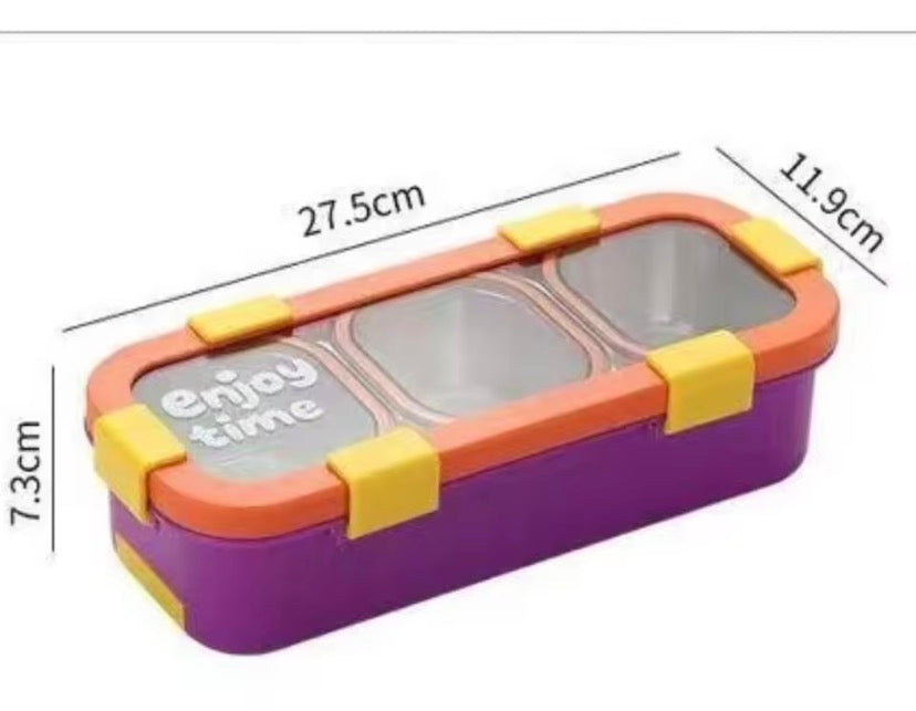 3 Compartments Rectangular Shape Lunch Box, Stainless Steel Kids Thermal Lunch Box, Vacuum Insulated Lunchbox With Spoon And Fork
