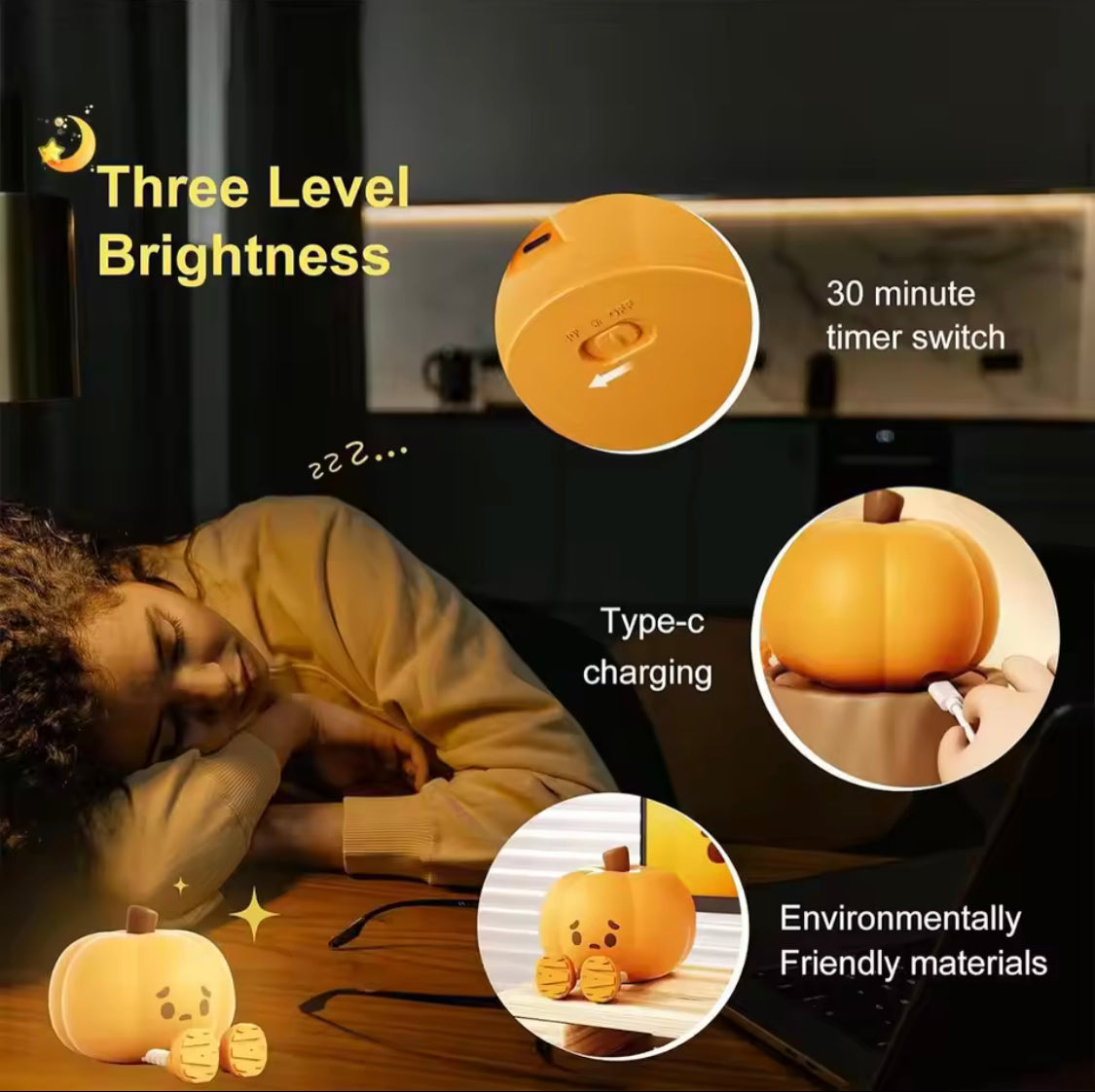 Halloween Pumpkin Night Light Lamp, Cute Pumpkin LED Lamp, Rechargeable Silicone Kids Pumpkin Lamp, Pumpkin Shaped Lamp For Decor