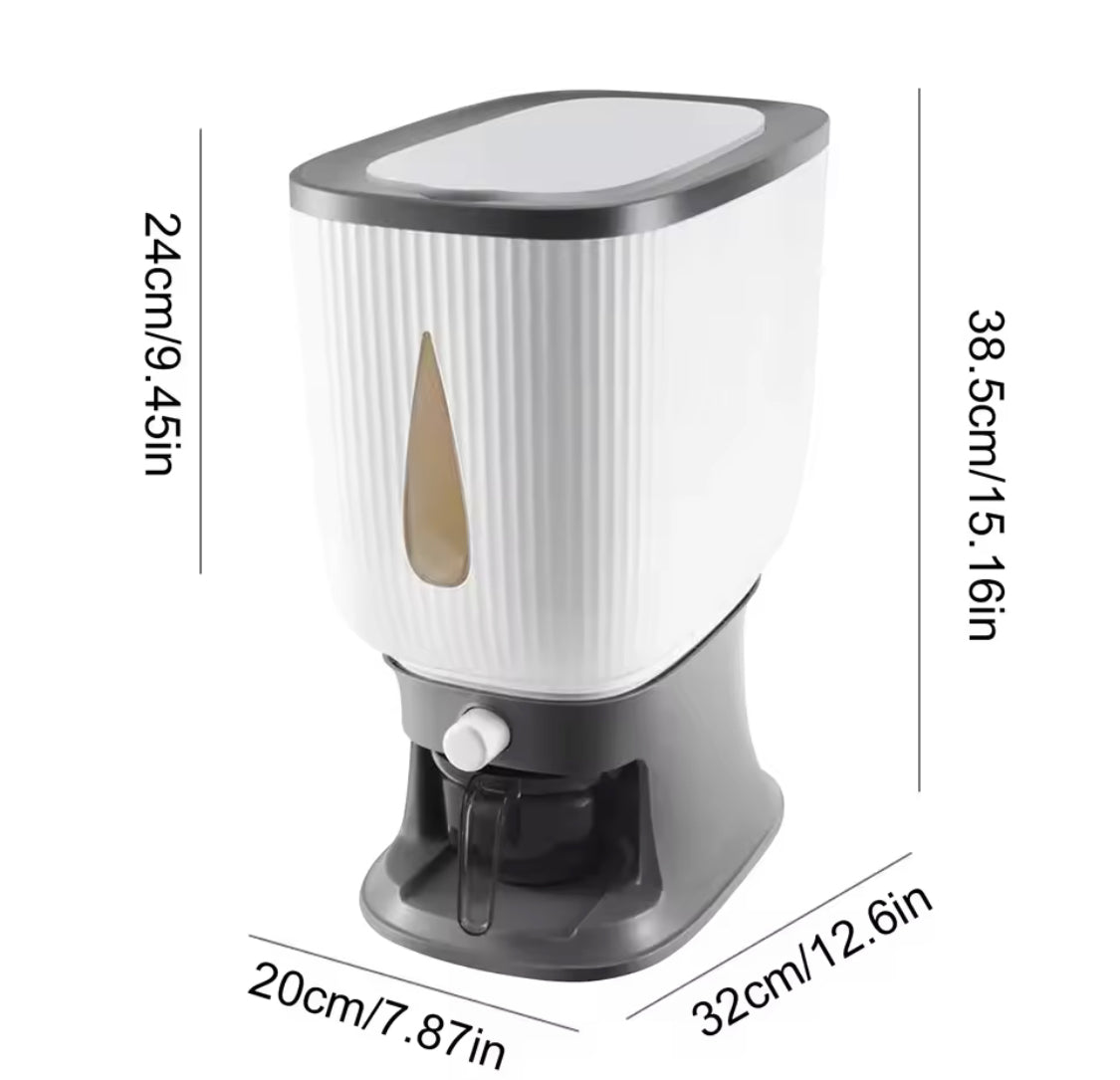 10KG Cereal Dispenser Bucket with Measuring Cup, Moisture Proof Rice Dispenser,