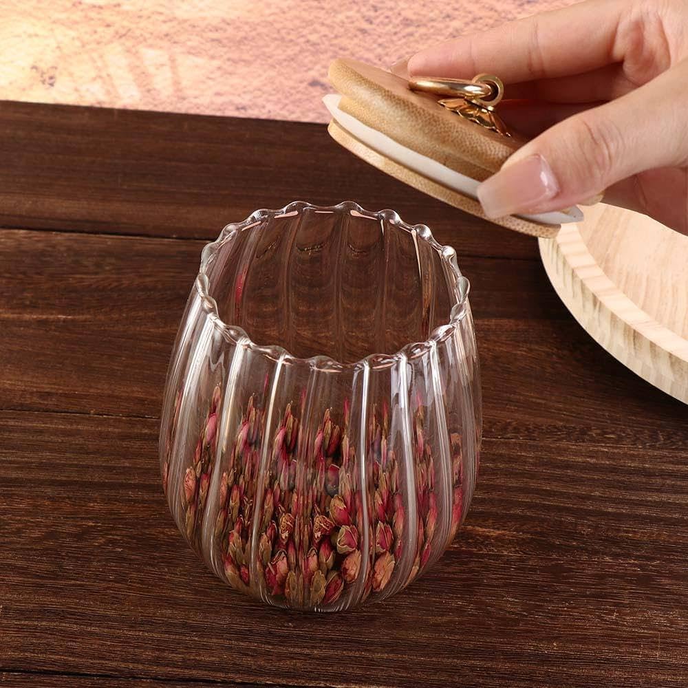 Round Seasoning Spice Pot With Wood Lid, Transparent Glass Seasoning Pot, Multipurpose Glass Storage Container