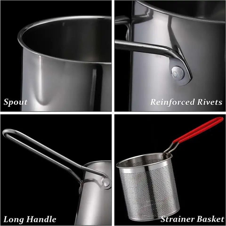 Kitchen Deep Frying Pot, Stainless Steel Kitchen Fryer With Strainer, Multipurpose Fries Fryer Chicken  Deep Frying Pot, Oil Residue Filtration Mesh Colander, Household Fryer with Filter Tempura Frying Pot, Steel Home Fryer Filter Utensil