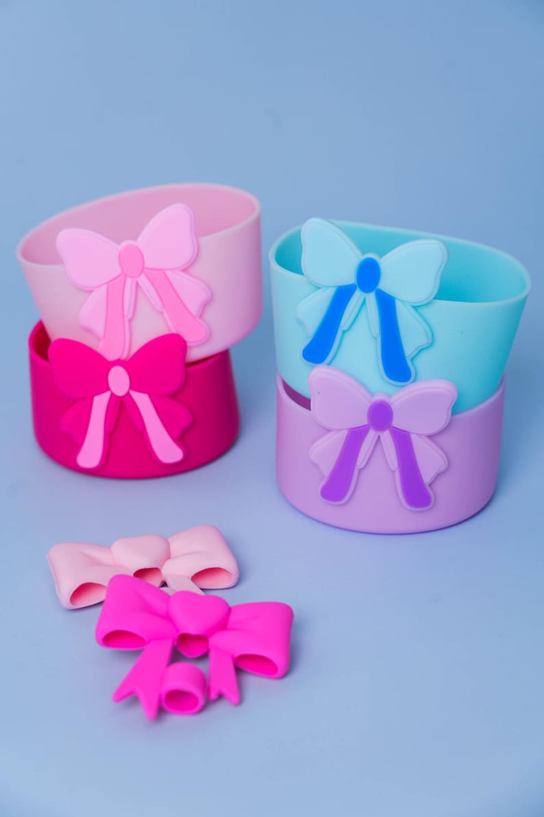 Cute Bow Silicone Cup Boot And Straw Topper, Silicone Tumbler Protecti ...