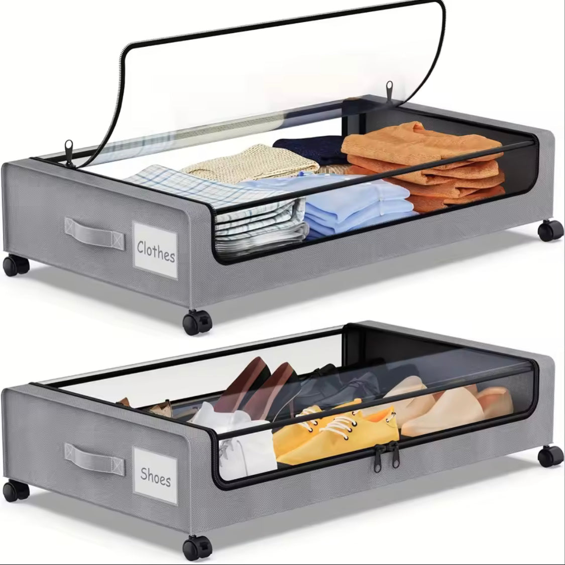 Under Bed Storage Organizer, Wheels Rotating Under Bed Clothes Organizer, Shoe Organizer With Wheels, Space Saving Under Bed Storage Organizer
