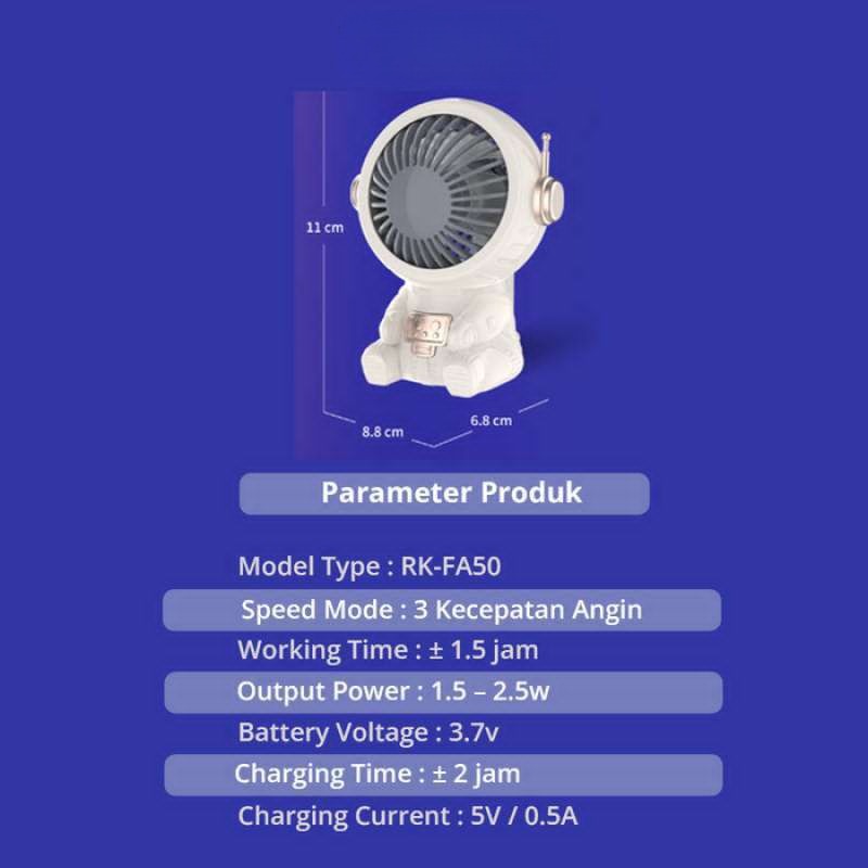 Astronaut Mini USB Charging Fan, Rechargeable Handheld Fan, Spaceman Small Desktop Fan