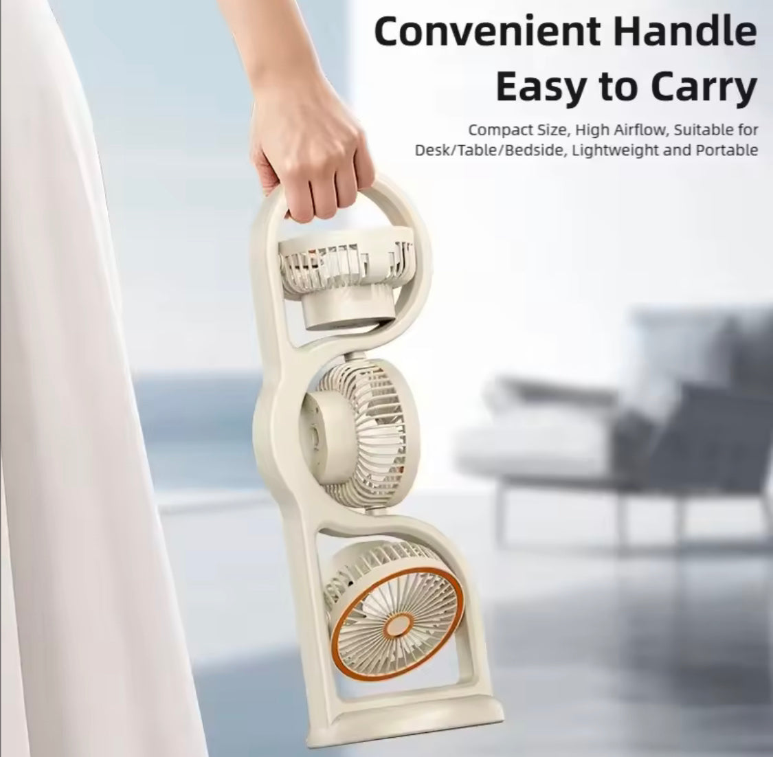 360° Circulation Three Head Table Fan, Rechargeable 5 Speed Wind Desktop Fan, Outdoor Desktop Fan