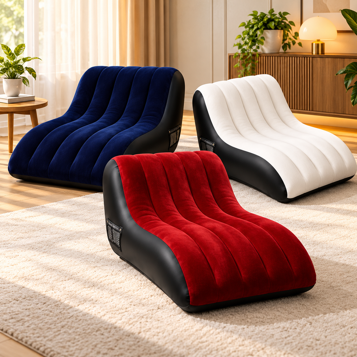 Luxury Wave Lounge Chair, Wave Design Leisure Chair, Premium Indoor Wave Lounger, Portable Folding Air Mattress