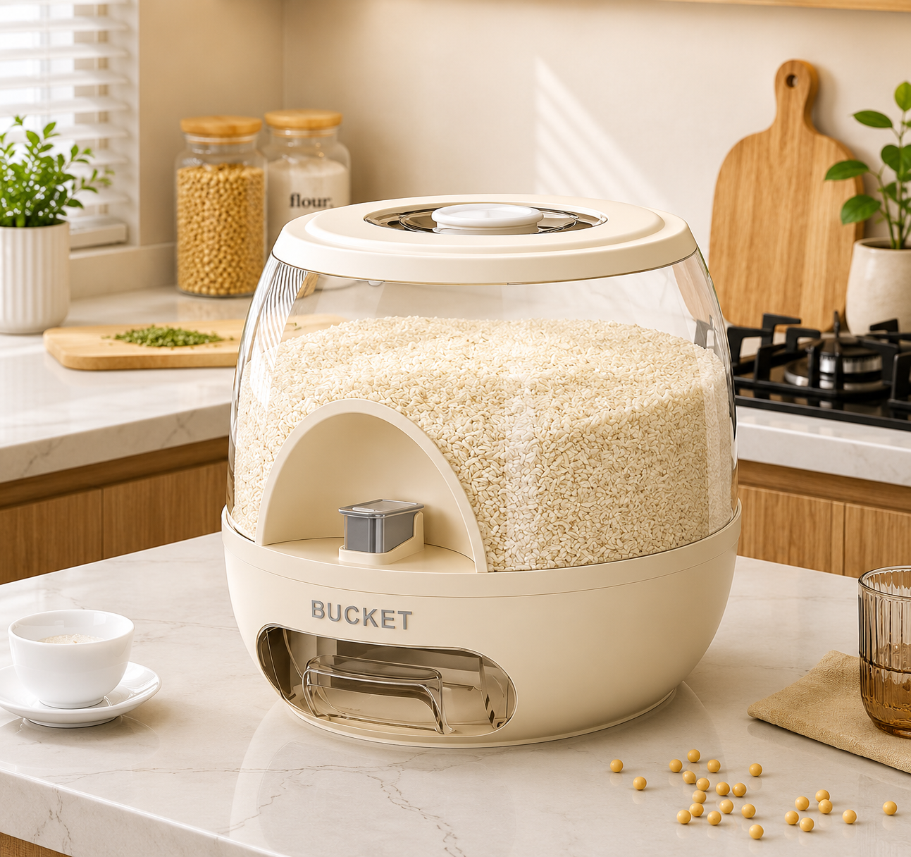 Press Type Rice Storage Container, Premium Rice Dispenser With Drawer, Large Capacity Food Grain Storage Bin, Premium Rice Dispenser With Drawer
