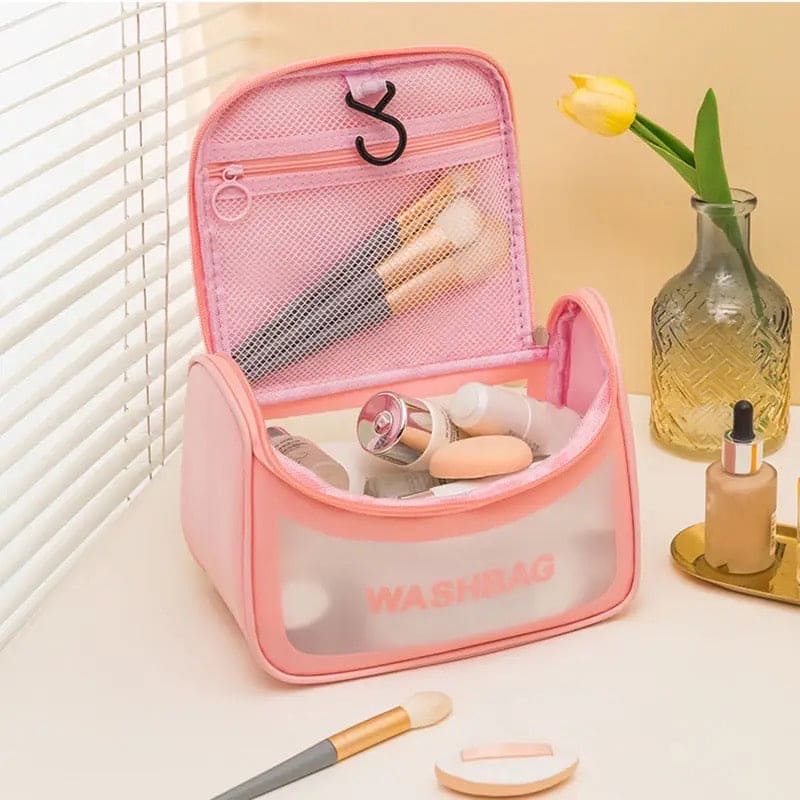 Clamshell Makeup Travel Bag, Washday Beauty Bag, Portable Transparent Makeup Bag, Female Shower Wash Bag, Multipurpose Women Cosmetic Bag, PVC Waterproof Handbags, Travel Toiletry Washbag With Zipper