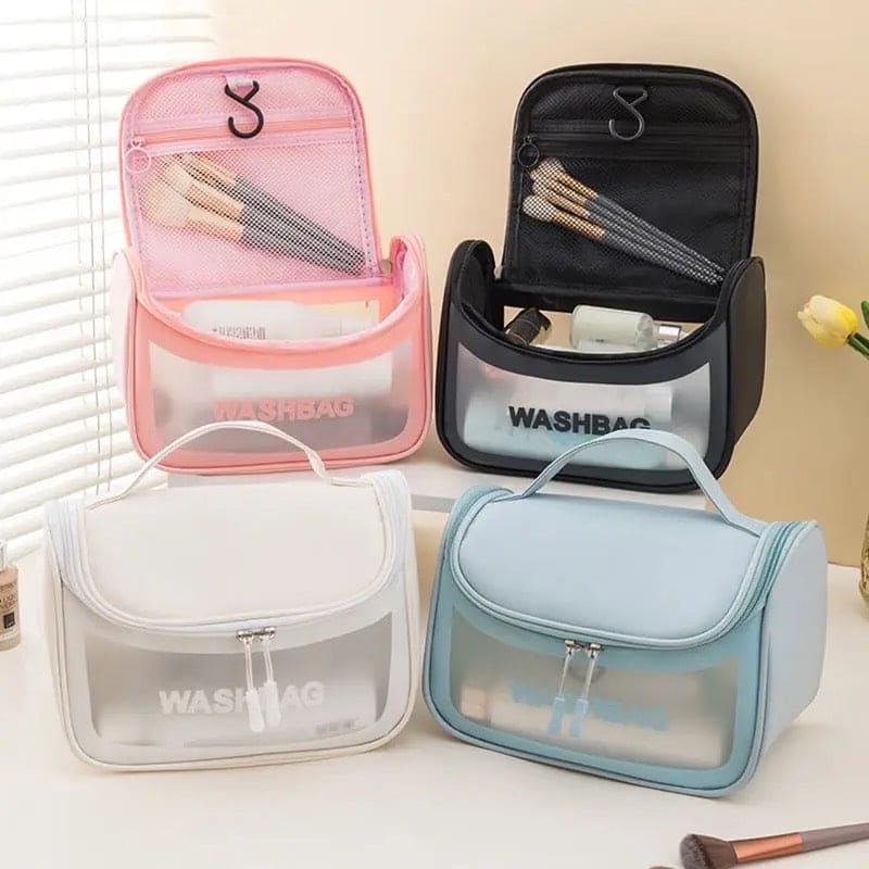 Clamshell Makeup Travel Bag, Washday Beauty Bag, Portable Transparent Makeup Bag, Female Shower Wash Bag, Multipurpose Women Cosmetic Bag, PVC Waterproof Handbags, Travel Toiletry Washbag With Zipper