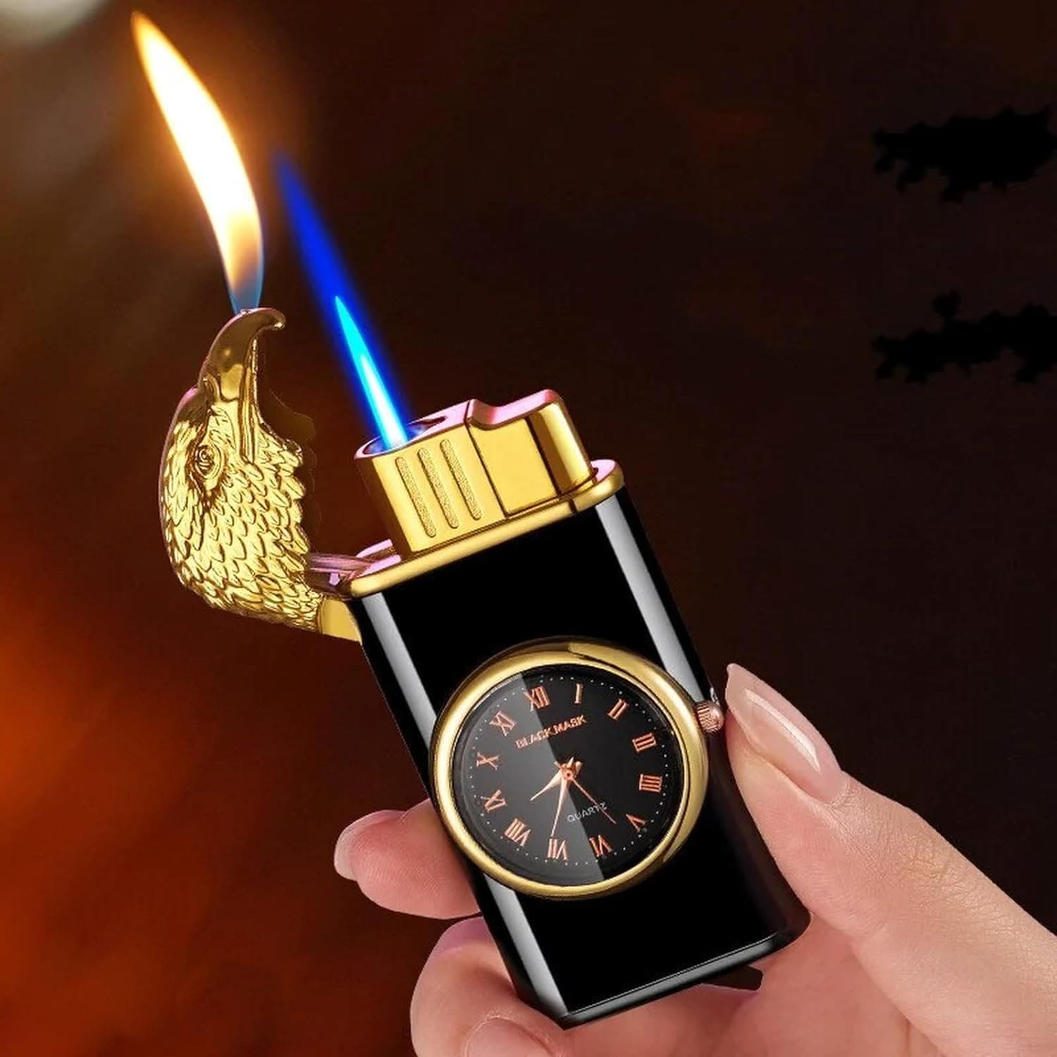 Eagle Head Double Flame Lighter, Metal Torch Turbo Double Fire Lighter, Kitchen Outdoor Portable Barbecue Camping Cigar Lighter, Windproof inflatable Lighter, Refillable Windproof Straight Flame Lighter
