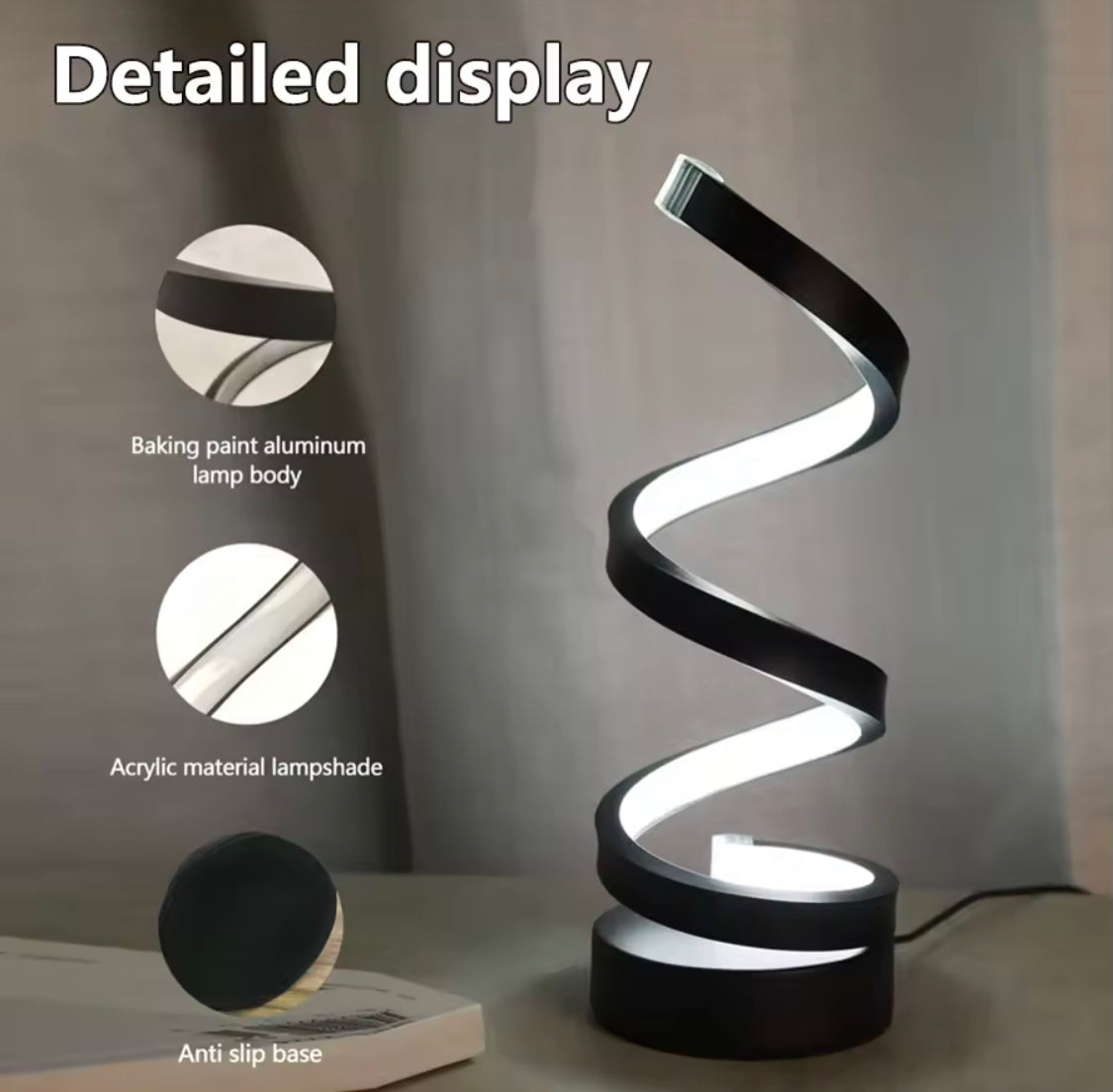 Modern Spiral Dimmable LED Table Lamp, USB Power Bedroom Bedside Lamp, Living Room Decorative Table Lamp, USB Study Student Light