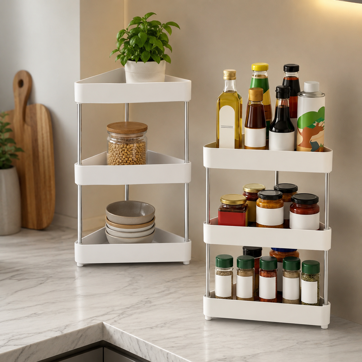 3 Tier Triangle Storage Utility Rack, Corner Organizer Rack, Space Saving Storage Shelf