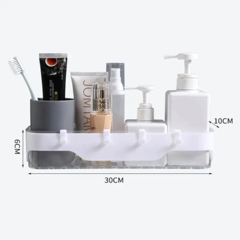 Large Capacity Wall Shelf, Wall Mounted Shower Storage Rack, Storage Wall Shelf With Hook, Self Adhesive Shower Caddy, Plastic Bathroom Shelf Wall Storage Rack,  Wall Mounted Floating Shelf, Multipurpose Countertop Basket, Bathroom Kitchen Storage Rack