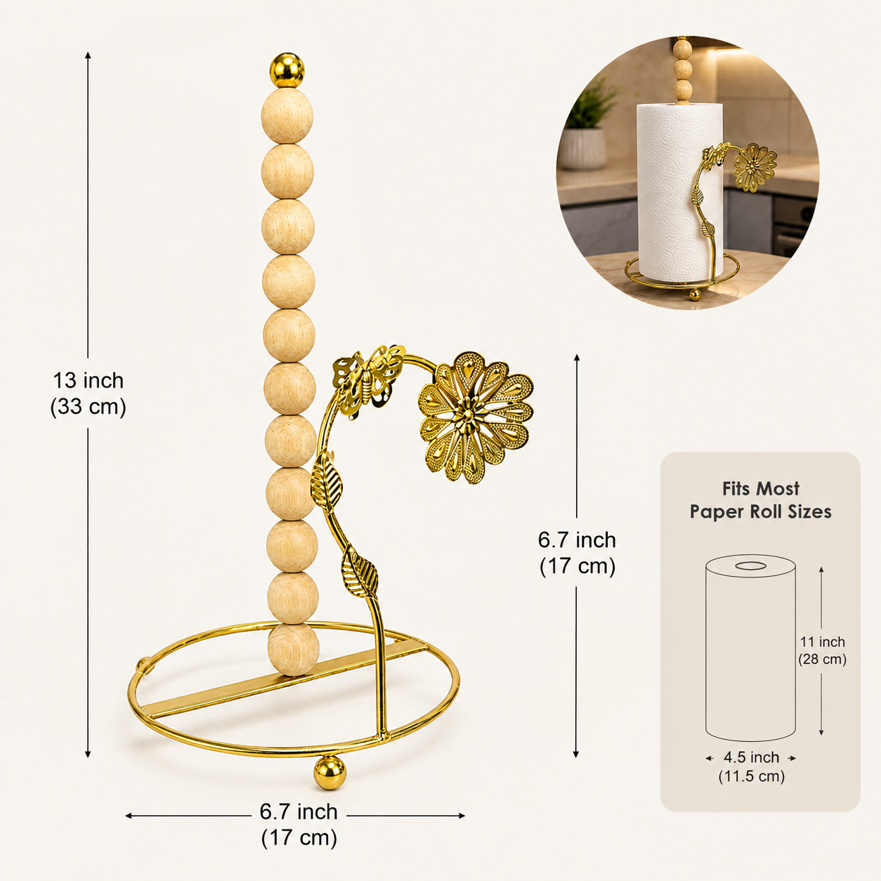 Decorative Floral Kitchen Towel Stand, Floral Design Kitchen Tissue Roll Organizer, Royal Floral Kitchen Roll Holder, Kitchen Paper Towel Stand