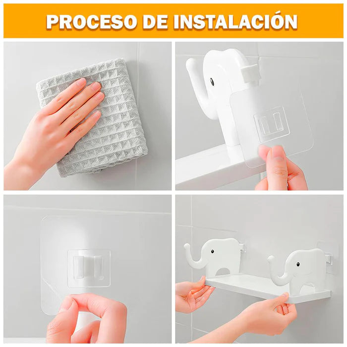 Elephant Rack With Towel Holder, Wall Mounted Elephant Floating Rack, Kitchen Bathroom Storage Shelf, Multifunctional Wall Storage Rack For Shampoo Soap Spices, Self Adhesive Wall Organizer, Multipurpose Household Wall Hanging Storage Rack
