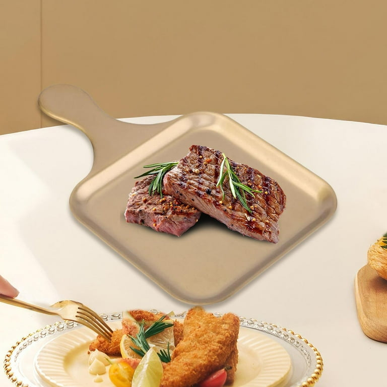 Stainless Steel Serving Plate With Handle, Vintage Steak Barbecue Tray, Restaurant Style Serving Plate