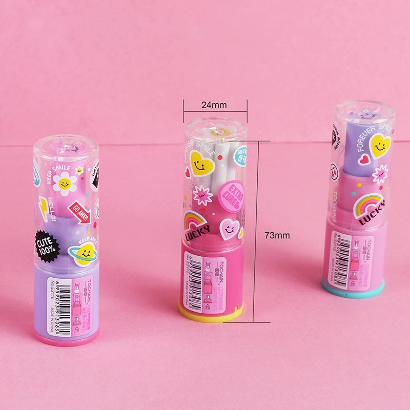 Lipstick Pencil Eraser Sharpener Cute Writing Drawing Rubber Erasers Stationery Gifts School Supplies