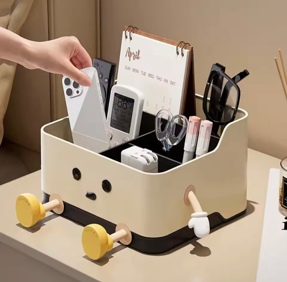 Cute Cartoon Style Desktop Storage Box, Multi Grid Countertop Cosmetic Organisation Shelf, Cute Desktop Decoration Accessories