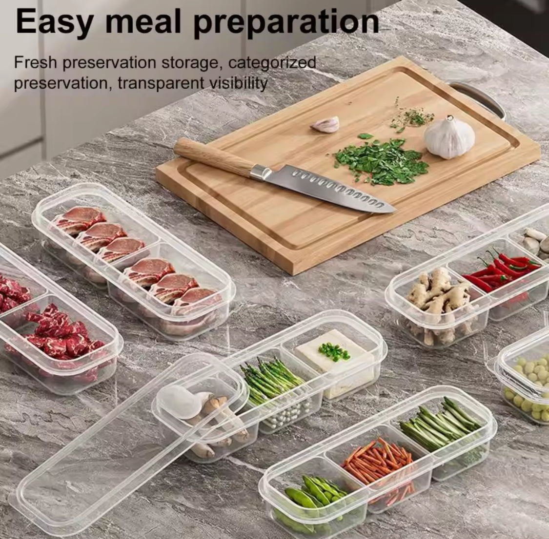 3 Compartments Meal Box With Lid, Rectangular Multi Grid Refrigerator Box, Transparent Plastic Sealing Box