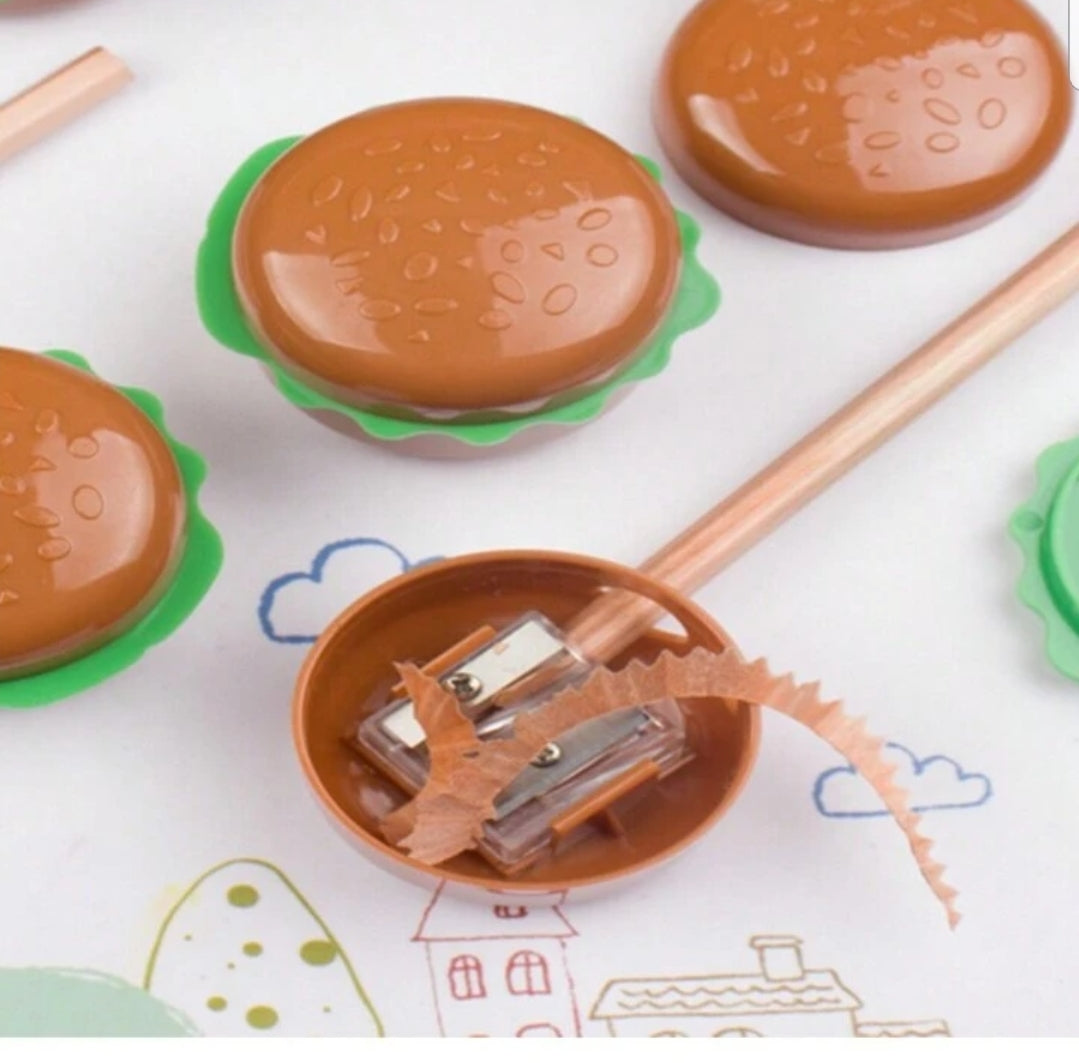 Hamburger Shape Double Hole Pencil Sharpener, Kids School Cute Stationery, Creative Cartoon Mini Sharpener