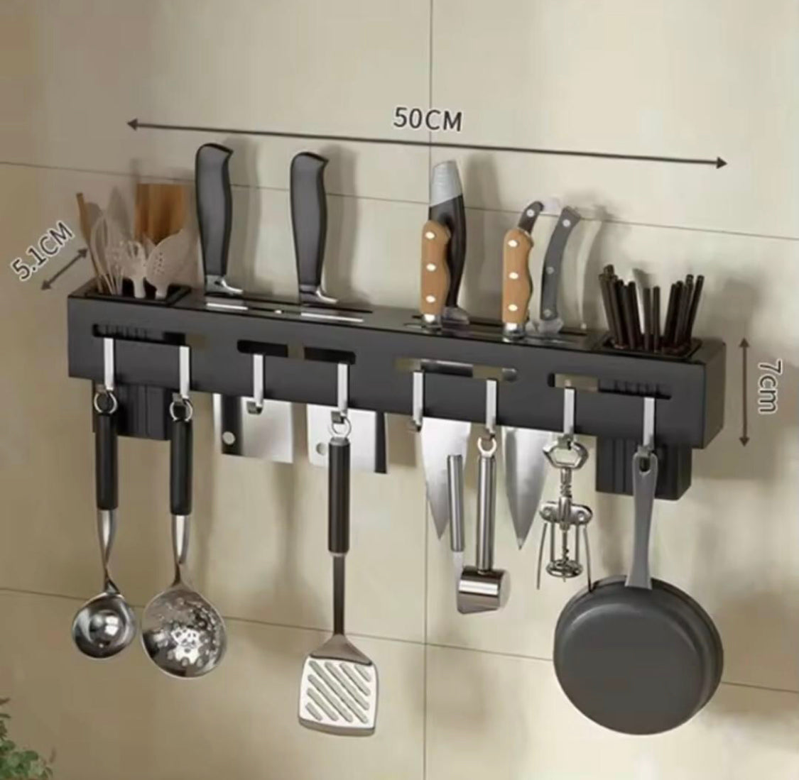 Wall Mounted Kitchen Utensil Organizer, Multi Purpose Kitchen Tool Storage Rack, Kitchen Knife Stand with Hanging Hooks