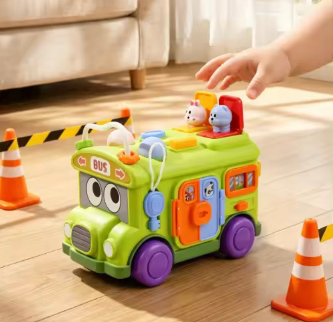 Educational Baby Bus Bus Toy, Motor Skill Learning Toddler Toys, Educational Play Bus with Multiple Activities, Kids Early Learning Educational Toy Car