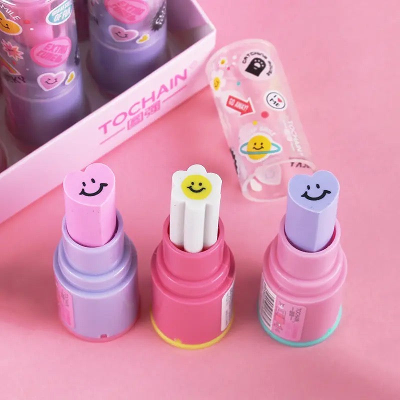 Lipstick Pencil Eraser Sharpener Cute Writing Drawing Rubber Erasers Stationery Gifts School Supplies