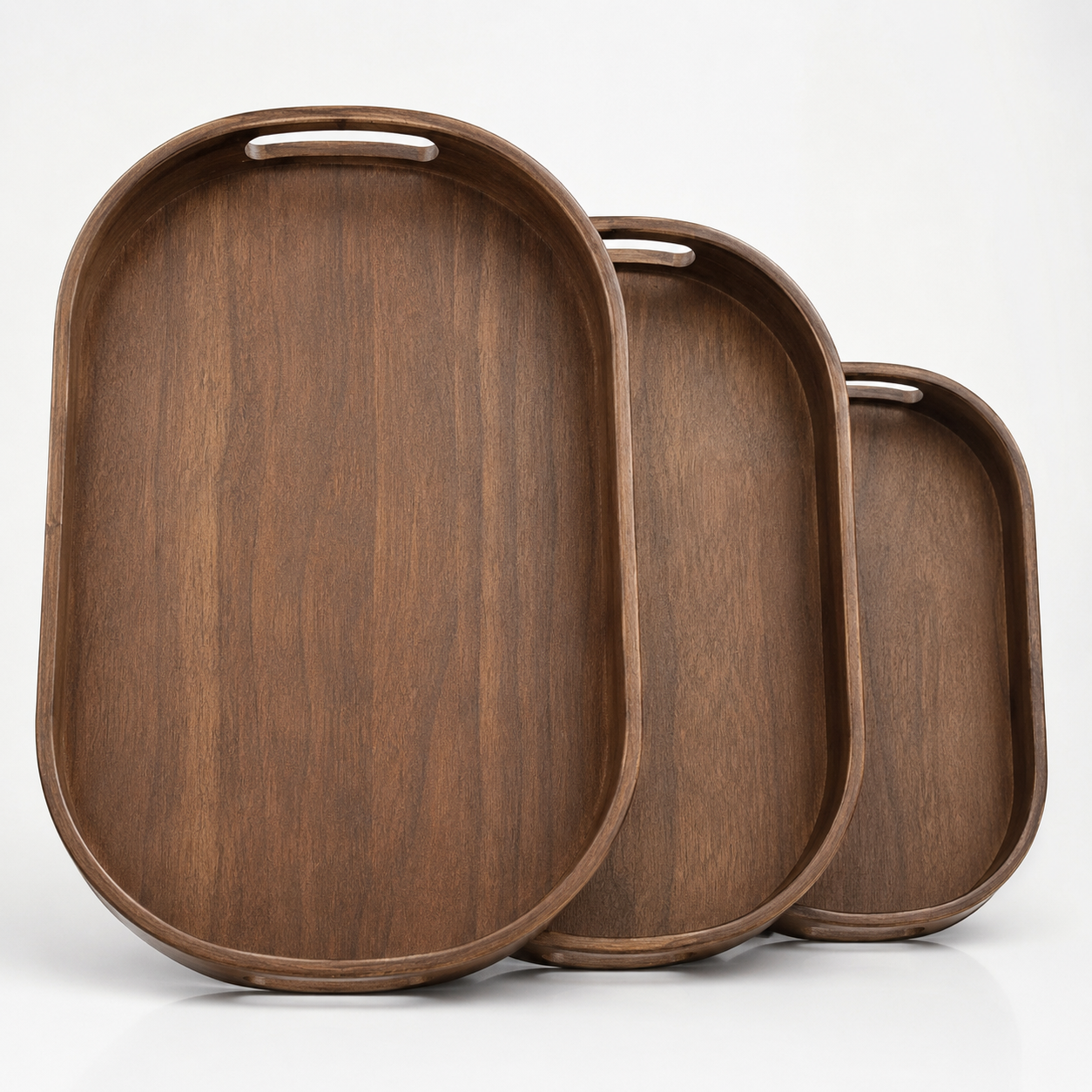 3pcs Dark Wood Serving Tray Set, Wooden Tea Serving Tray Set, Heritage Style Wooden Serving Tray Set, Luxury Brown Wood Breakfast Tray Set