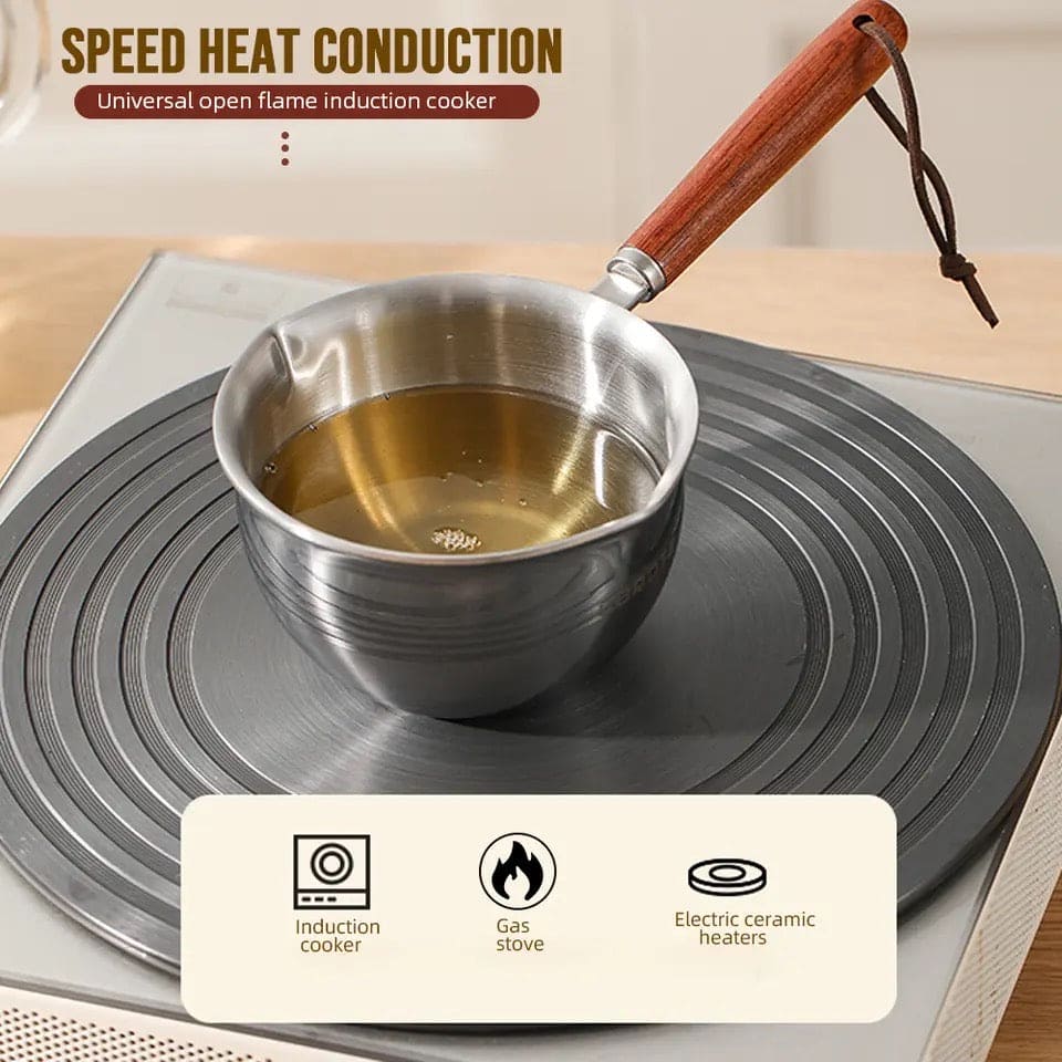 Stainless Steel Oil Splash Pot, Wooden Handle Mini Sauce Pan, Kitchen Cooking Seasoning Dripping Sauce Pan, Household Small Milk Pan, Multipurpose Home Kitchen Small Cooking Pot Butter Melting Pot