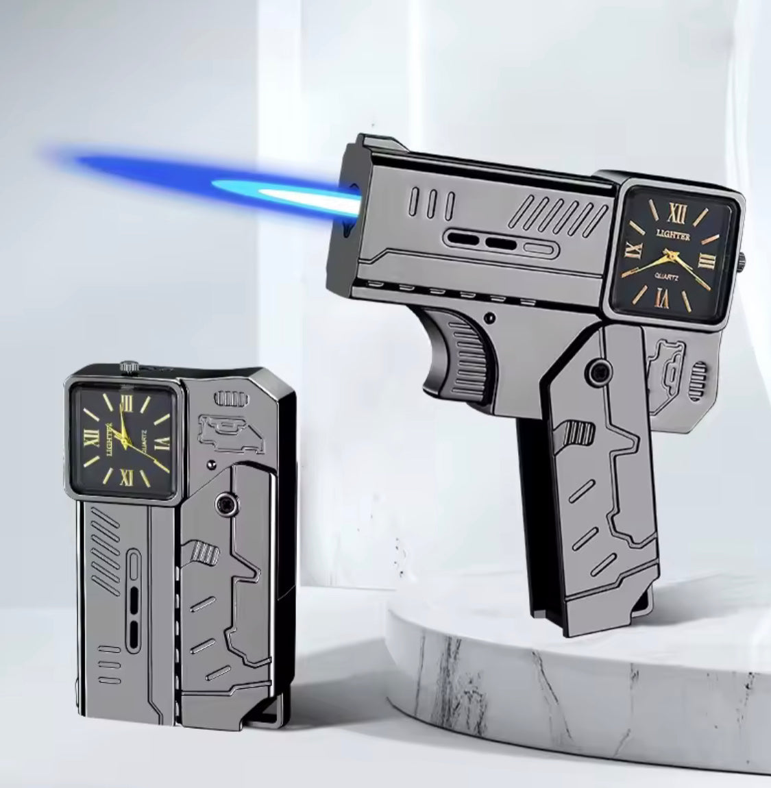 Refillable Gun Watch Lighter, Folding Watch Spray Gun Lighter, Creative Folding Gun Lighter