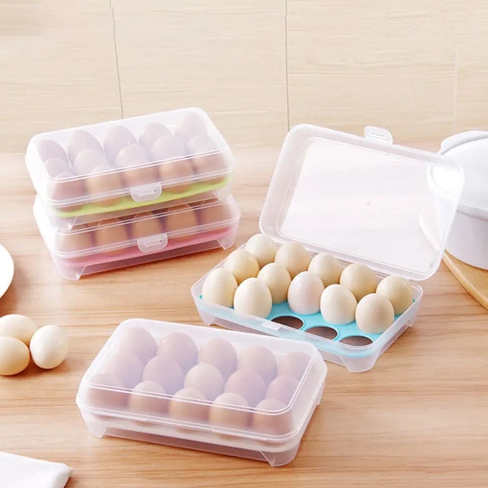 Transparent 15 Frame Egg Box, Refrigerator Egg Preservation Storage Box, Portable Egg Holder Box With Lid, Drawer Egg Carton Box, Anti-collision Plastic Egg Compartment Egg Tray, Baby Bag Egg Holder, Large Capacity Fridge Eggs Storage Box