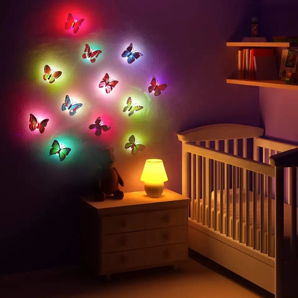 Colorful 3D Butterfly LED Night Light, Wedding Decorative Lamp, Wall Decor Glow Atmosphere Light, Butterfly Wall Stickers Light, Paste Wall Lamp, Butterfly Sticker Wall Light