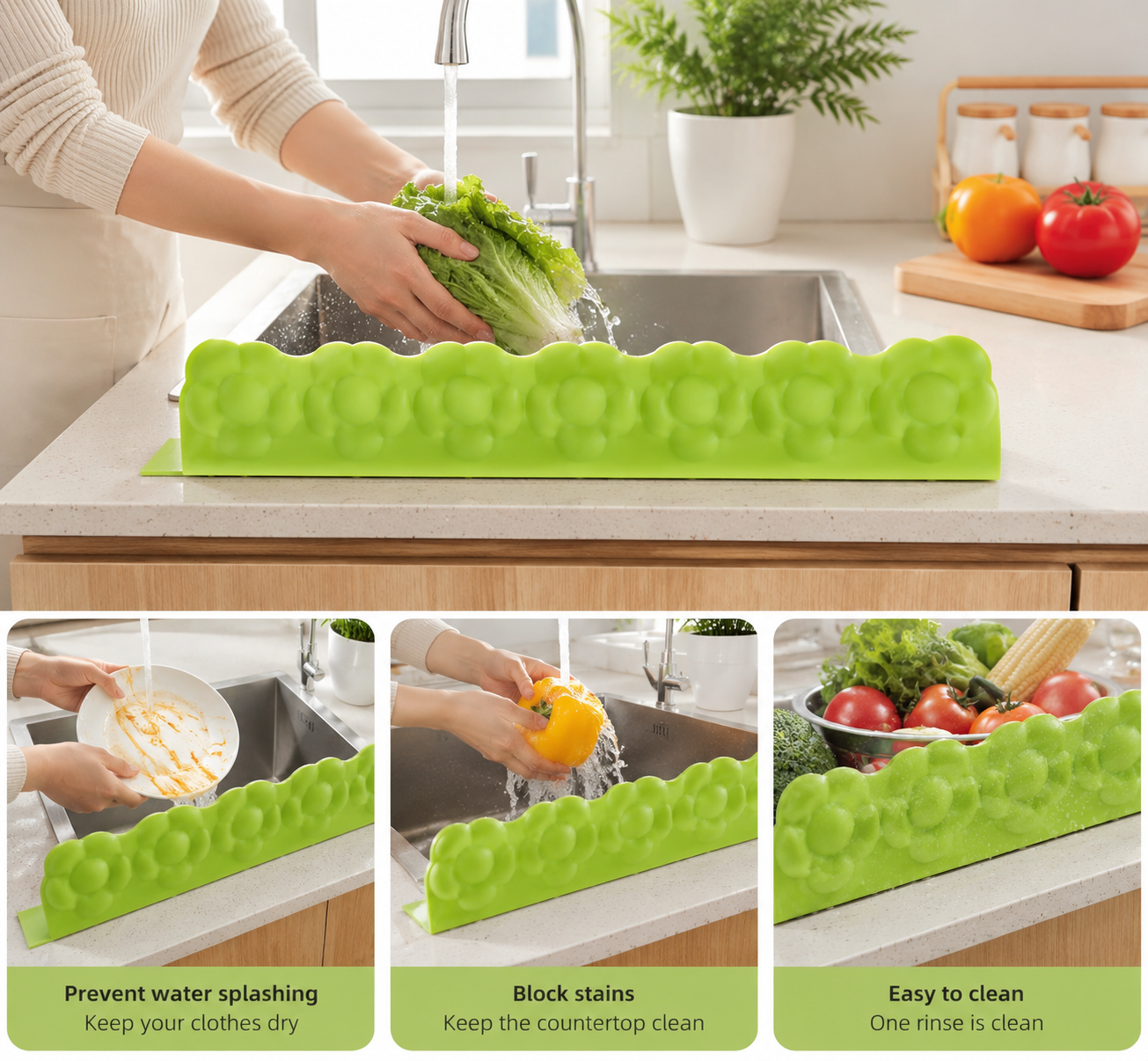 3D Flower Pattern Silicone Sink Splash Guard, Kitchen Sink Water Splash Protector, Silicone Sink Edge Protector, Kitchen Countertop Splash Guard