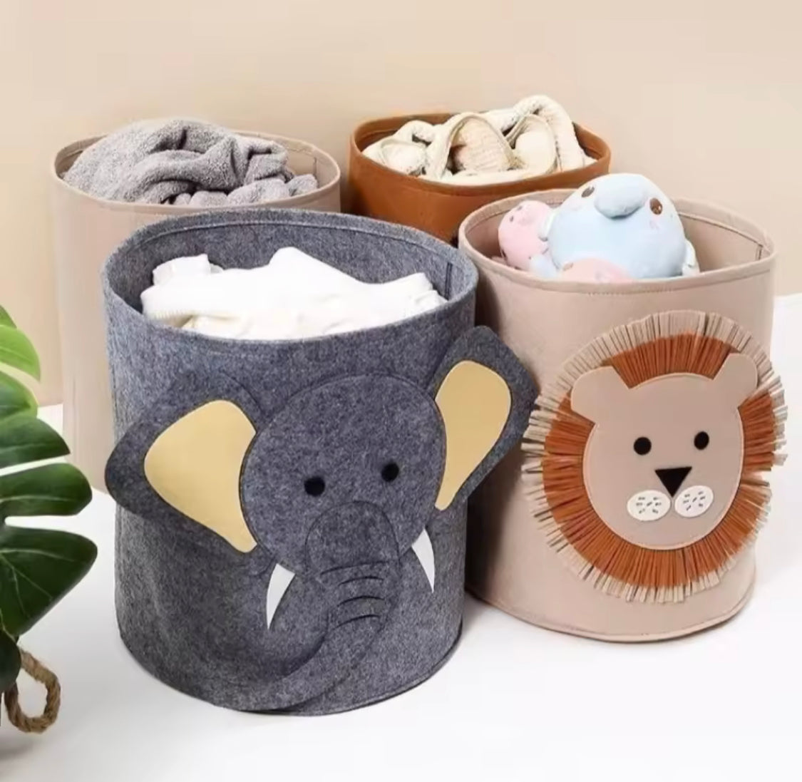 Cute Animal Character Baby Toy Storage Bucket, Dirty Clothes Hamper, Kids Cabinet Wardrobe Storage Organizer, Non Woven Laundry Basket