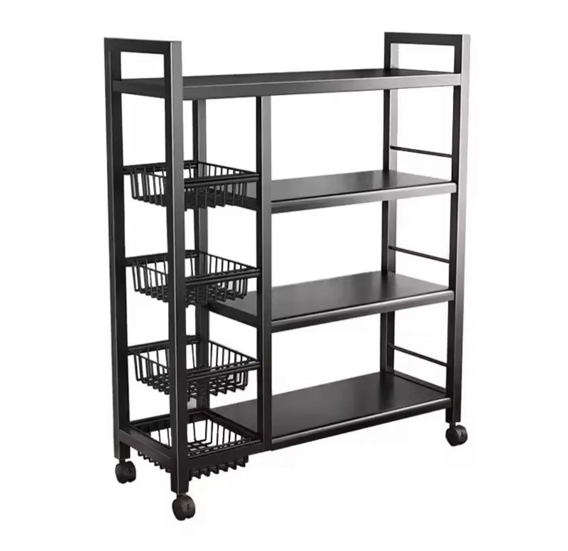 Multi Layer Storage Rolling Cart, Moveable Kitchen Storage Rack With Baskets, Multifunctional Kitchen Organizer