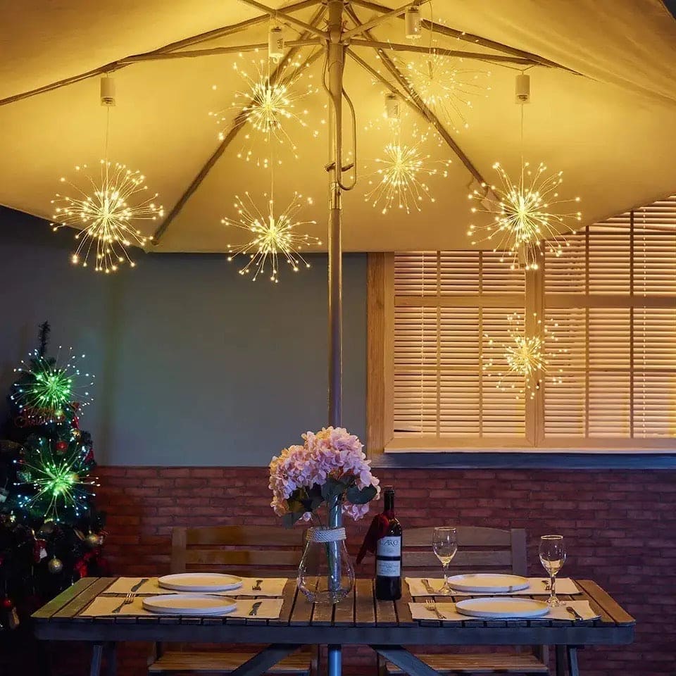 Fire Works String Light, 120 LED Copper Wire Firework Lights, Battery Operated Fairy String Lights with Remote, Waterproof Starburst Firework Garland String Lights