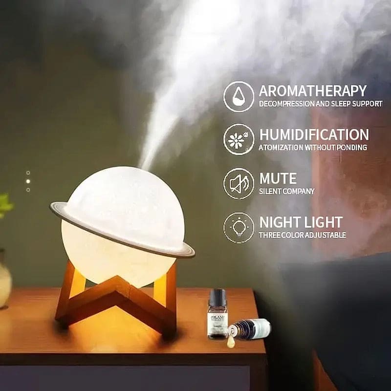 Ultrasonic 3D Moon Air Humidifier, Aroma Essential Oil Diffuser, Mist Purifier With Moon Lamp, Rechargeable USB Mist Frogger Maker, New Baby Planet Air Freshner Lamp, Usb Desktop Humidifier Bedroom With Stand, Usb Fogger Mist Maker With Led Light