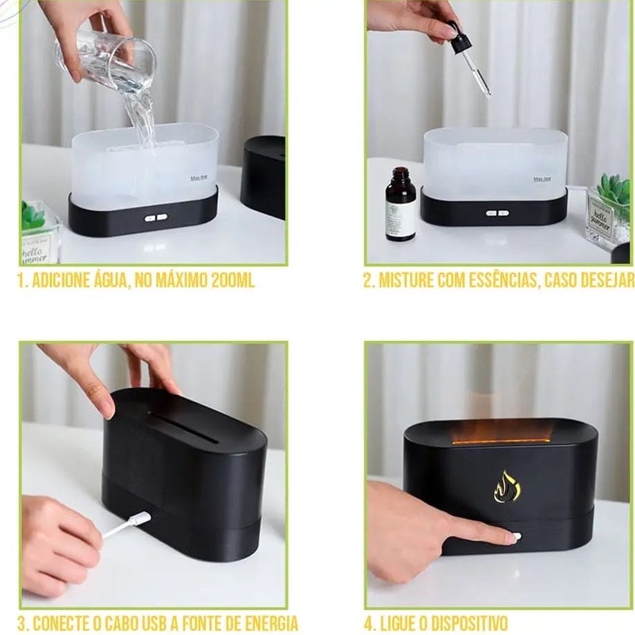 Flame Aroma Diffuser, Ultrasonic Cool Mist Maker Fogger, Oil Flame Lamp Difusor with Lights, Lighting Simulation Colorful Flame Fragrance Machine, Humidifier Ambients Flames Simulator
