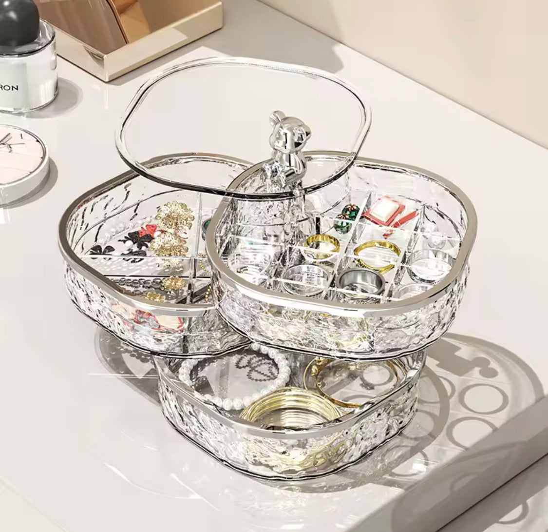 Multi Layered Rotating Jewellery Storage Box, Jewellery Storage Stand, Acrylic Bracelet Earring Storage Organizer Box