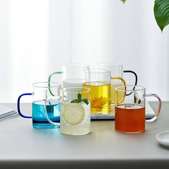 Set Of 6 Colourful Handle Glass Mug, Portable Transparent Beverage Mug, Party Beverage Cup