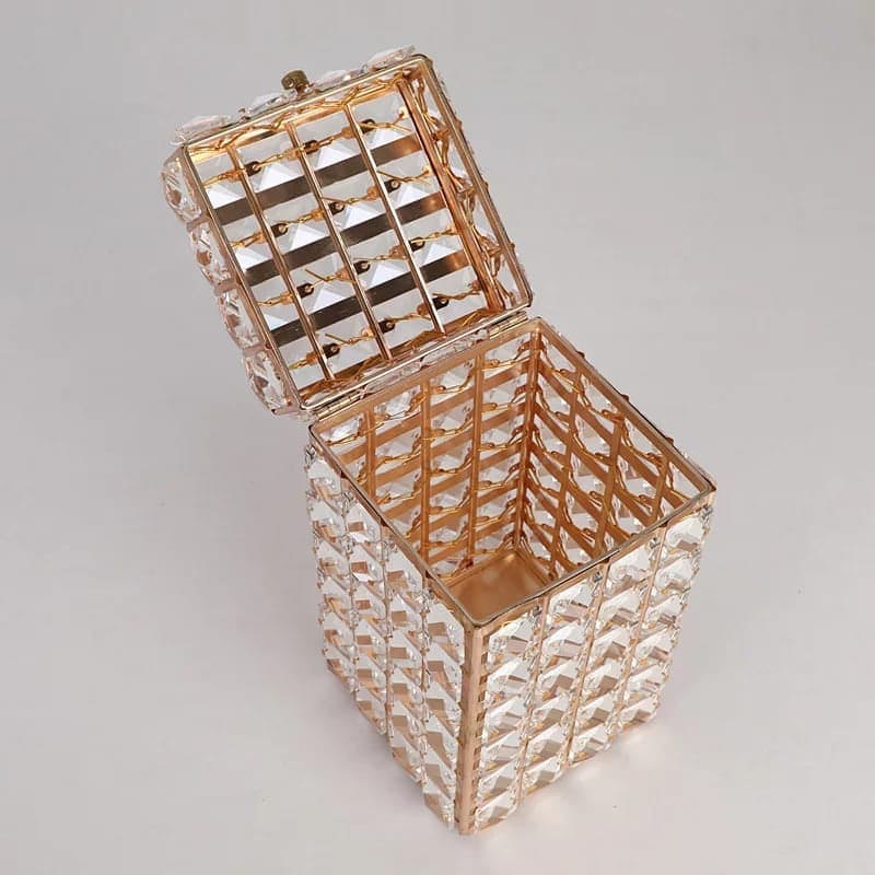 Luxury Treasure Makeup Box, Light Luxury Crystal Lipstick Box, Cosmetic Jewelry Box, Crystal Pen Tissue Box, Crystal Tray With Cover, , Desktop Eyebrow Pencil Storage Bucket, Jewelry Cosmetic Organizer, Dressing Table Makeup Brush Organizer