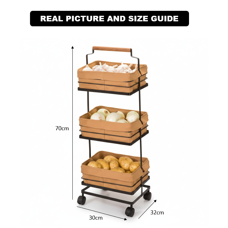 3 Tier Metal Storage Rack, Space Saver Utility Organizer, Kitchen And Bathroom Storage Trolley, Premium 3 Layer Storage Rack