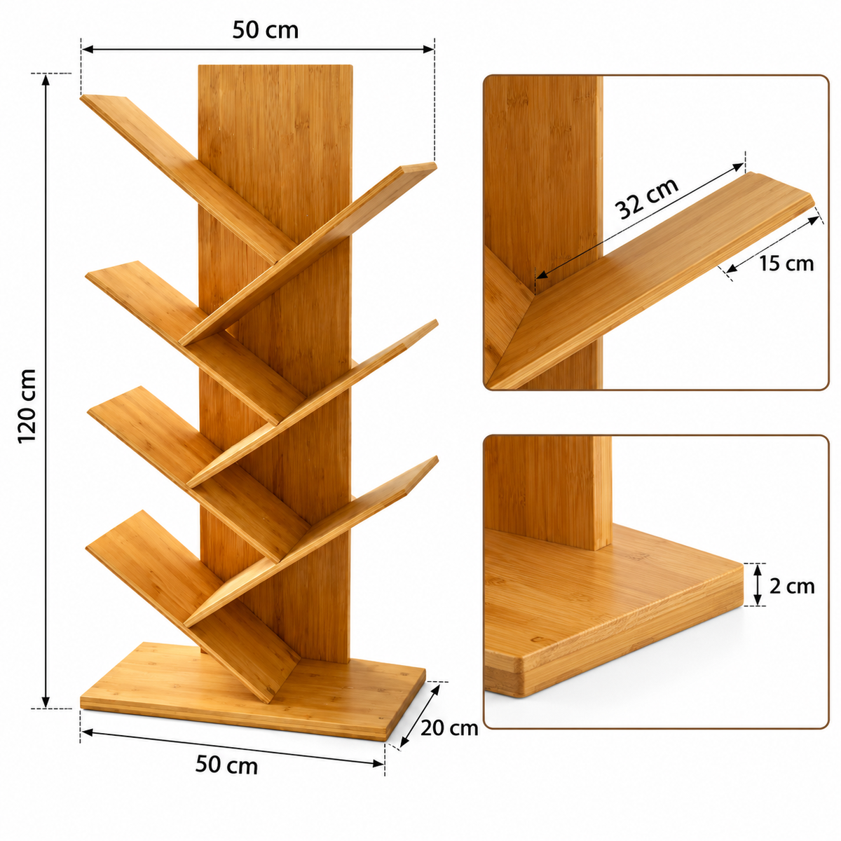 Wooden Tree Shaped Bookshelf, Multi Tier Zigzag Book Rack and Display Organizer, Decorative Tree Bookshelf for Living Room, Space Saving Wooden Book Rack