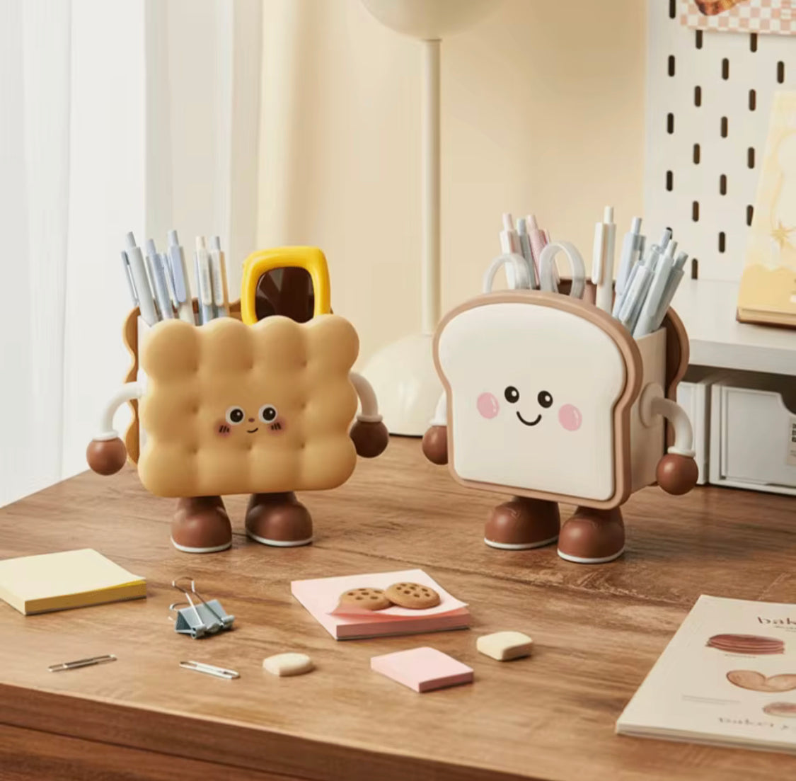 Kawaii Snack Desk Organizer, Cute Character Pen Holder, Kids Study Desk Organizer, Cute School Supplies Organizer
