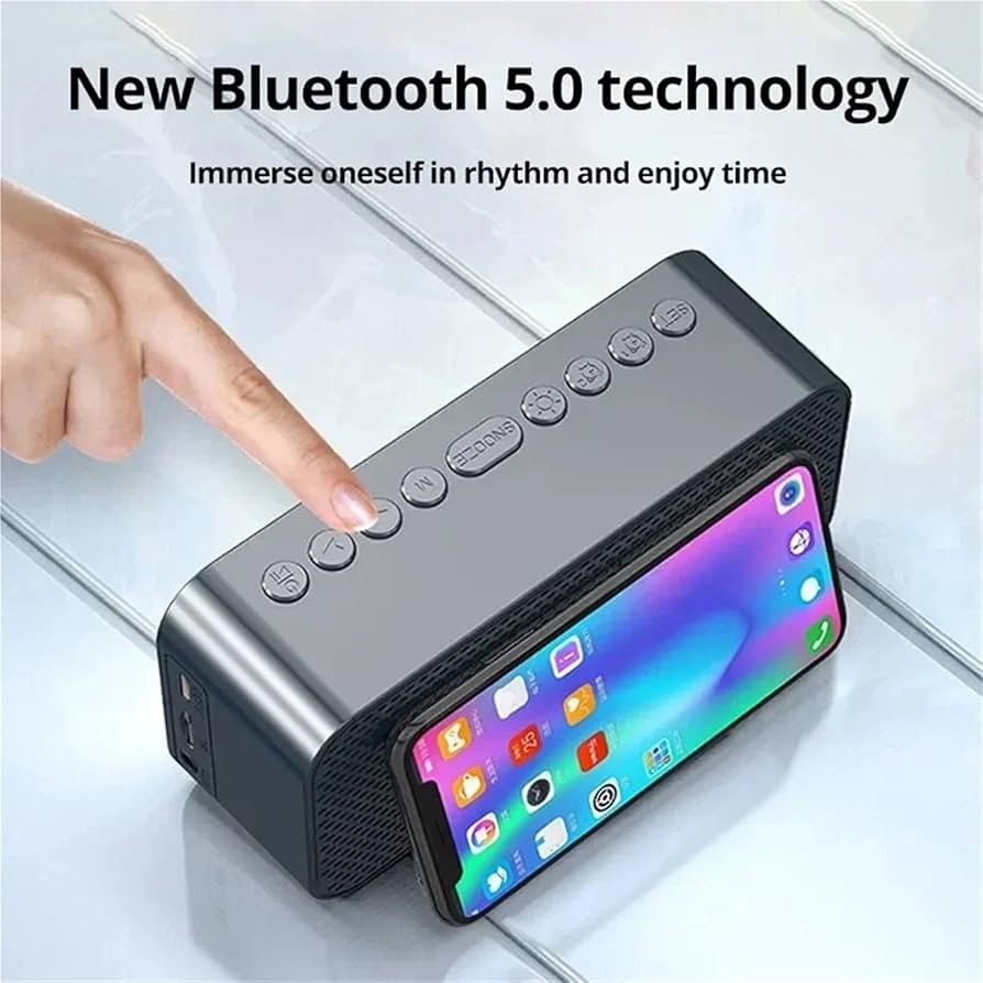 Rechargeable Alarm Clock With Speaker, Multifunction Alarm Radio Desk Clock, Wireless Bluetooth Speaker Clock