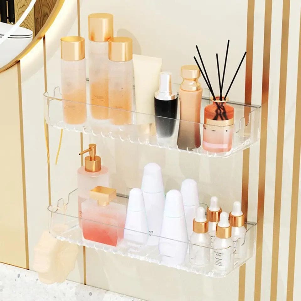 Letter Print Bathroom Storage Shelf, Wall-mounted Seasoning Keep Neat, Acrylic Sundries Storage Rack, Practical Anti-crack Storage Rack, Multifunctional Transparent Dorm Cosmetic Storage Rack, Multipurpose Countertop Basket, Bathroom Kitchen Storage Rack